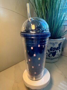 MINISO Magic Number Tumbler Double-Walled Cold Cup with Glitter Dome Lid & Straw